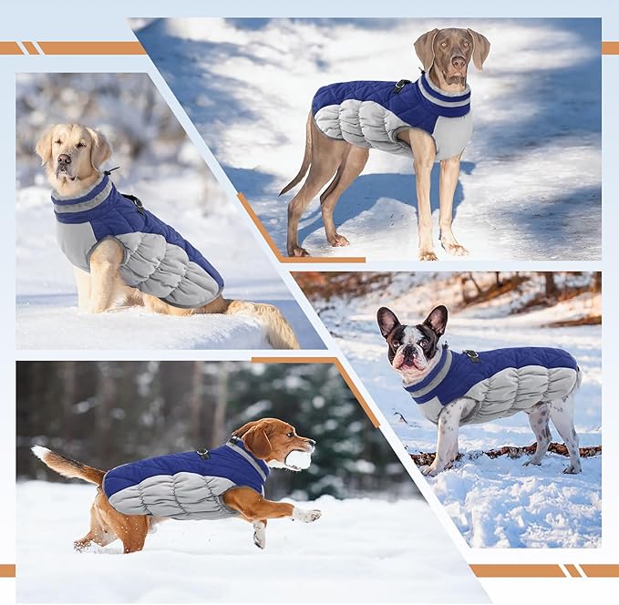 Dog Coats for Large Dogs,XL Dog Coat,Warm Fleece Winter Coat with D-Ring,Back Zipper Pet Jacket for Large Dogs,Waterproof Pet Snow Jacket Clothes Snowsuit Beagle Corgi Border Collie,Blue,XL
