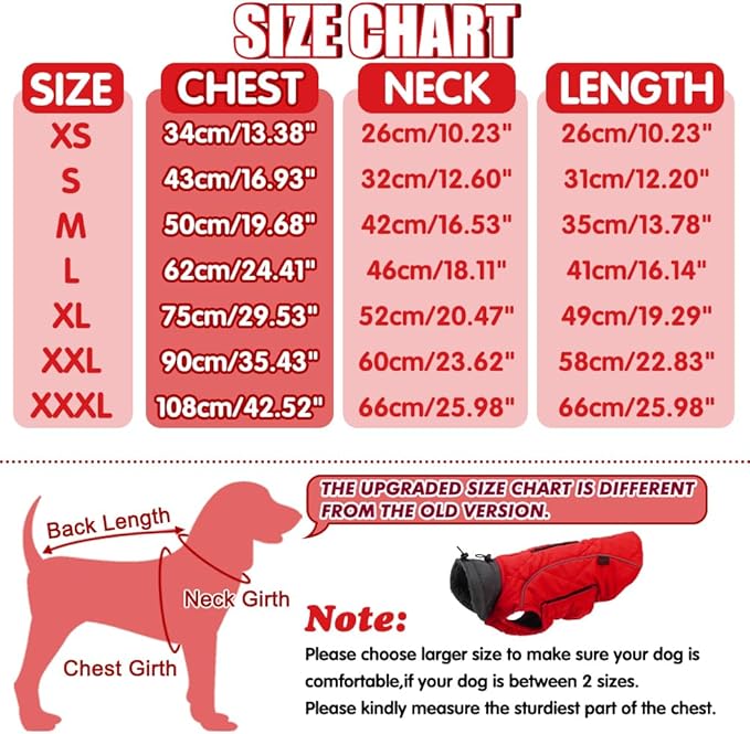 EMUST Dog Winter Jackets, Small/Medium/Large Dog Coat for Winter, French Bulldog Clothes for Dogs, Red, XL