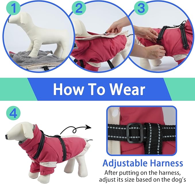 MIGOHI Dog Coat with Harness Built in, 2-in-1 Thermal Dog Winter Coat, Windproof Reflective Jacket with High Collar for Medium Dogs, Easy On Back Zipper, Cocker Spaniels, Pink, L