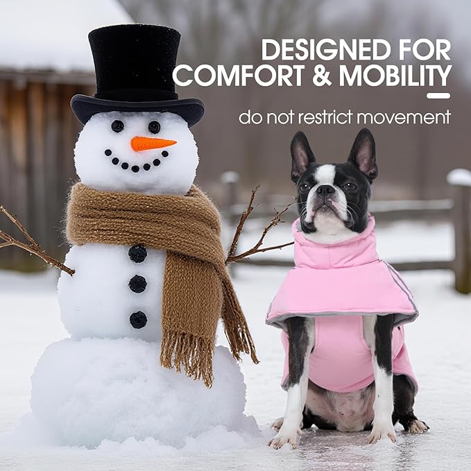 FUAMEY Dog Cold Weather Coats,Dog Winter Jackets for Large Dogs Warm Dogs Coat with Reflective Strips Waterproof Pet Snowsuit Thick Paded Pets Vest for Beagle Corgi Pink L