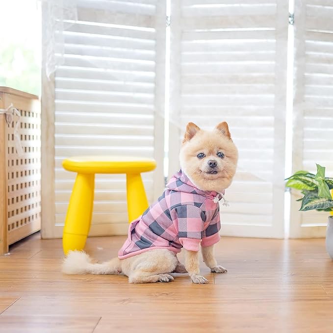 KOOLTAIL Plaid Dog Hoodie Pet Clothes Sweater with Hat and Pocket for Small Medium Large Size Dogs, Soft Winter Warm Dog Cold Weather Coat, Fleece Fall Dog Hooded Sweatshirt for Puppy Cats,Pink XL/XXL