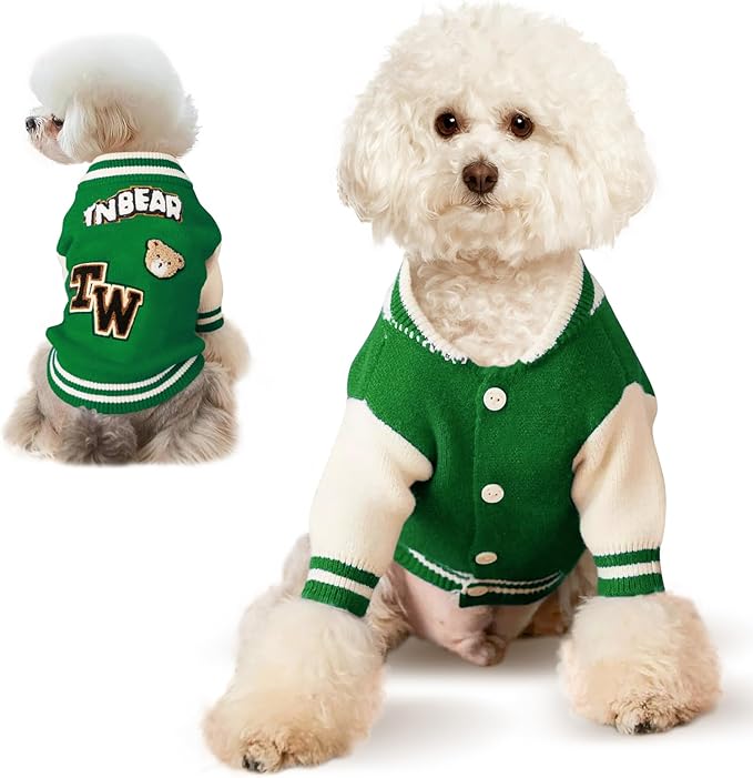 Small Dog Sweater Sweatshirt Cute Puppy Sweaters - Winter Green Warm Knitted Bear Design for Puppies (M)