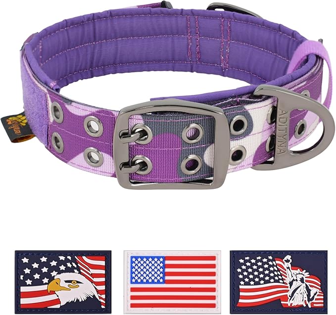 ADITYNA Heavy Duty Dog Collar for Extra-Large Dogs - Camo Purple Collar with Handle for Training, and Walking - Wide, Thick, Tactical, Soft Neoprene Padded