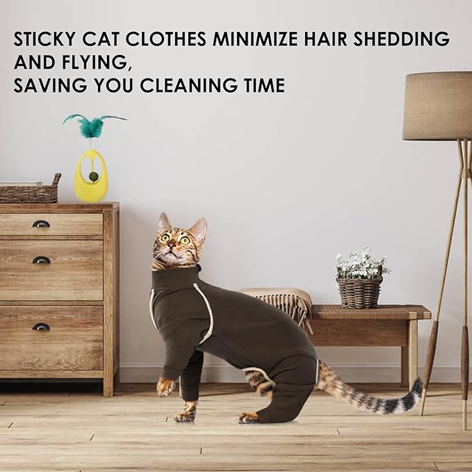 Coffee XXL Cat Recovery Pajamas - Long Sleeve, Prevents Hair Loss, Ideal for Post-Surgery Female Cats