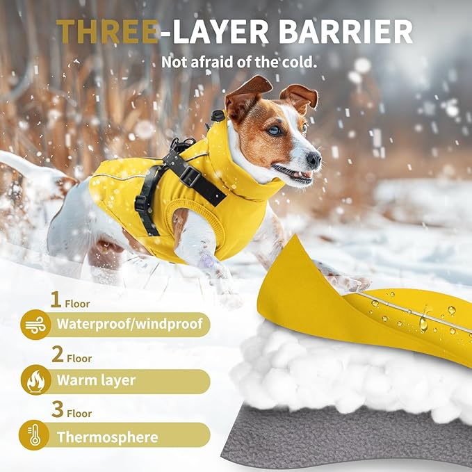 Dog Winter Coat Reflective Water-Resistant Jacket, Fleece Lined Windproof Puppy Coat with Back Zipper & D-Ring, Cold Weather Dog Coats for Small Medium Large Dogs (XL, Orange)