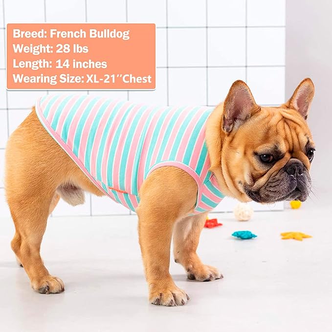 KYEESE 2Pack Dog Shirts Striped T Shirt Soft Tee for Small Dogs Cotton Tank Top Clothes Lightweight Sleeveless Dog Vest, X-Large,Pink+Striped
