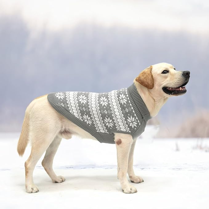 KOOLTAIL Cable Knit Dog Sweater Turtleneck, Cold Weather Pullover Classic Knitwear, Snowflake Pattern Thick Warm Winter Pet Clothes,Dog Christmas Sweater for Small Medium Large Dogs,Grey SM