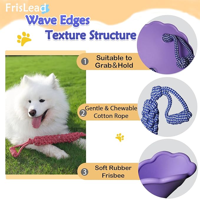 2-in-1 Dog Tug of War Rope and Frisbee, Dog Toy,Tough Rope Toy, Flying Disc, Tug Toy for Outdoor and Indoor Play (Lilac)