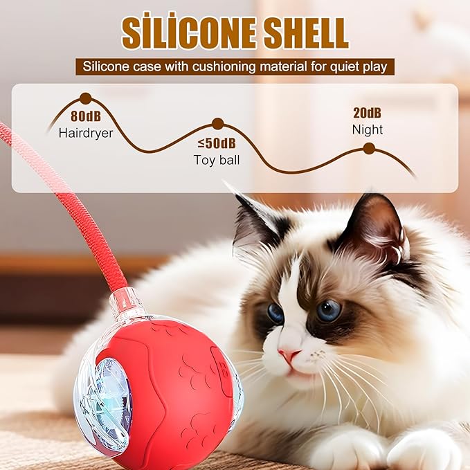 Interactive Cat Toy Balls,2025 New Interactive Rolling Cat Balls,Smart Automatic Rolling Pet Ball,Automatic Obstacle Avoidance Cat Toy with Rope for Cat & Dog (RED)