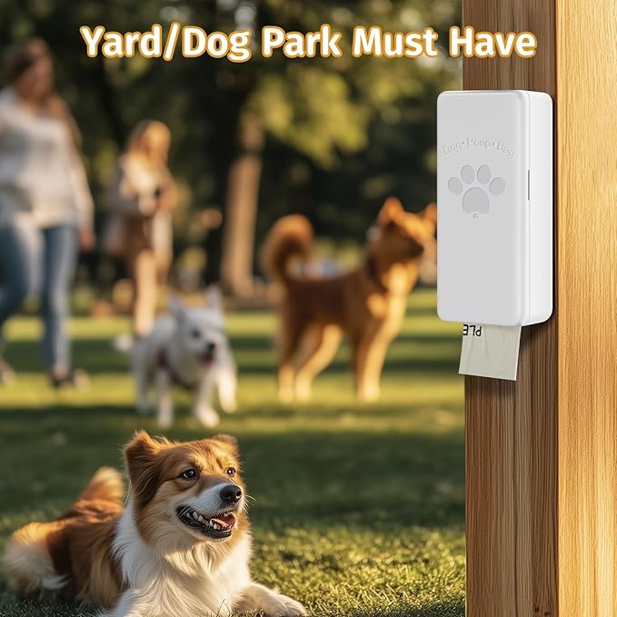 Dog Poop Bag Dispenser, Wall-Mounted Dog Bag Dispenser Outdoor or Indoor for Doggy and Pets, White Poop Holder for Yard and Park, Included 4 Rolls (60 Bags)