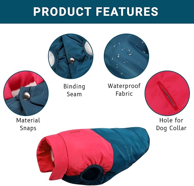 ASENKU Dog Winter Coat - Waterproof Windproof Dog Jacket, Warm Snowproof Doggie Puffer Vest for Cold Weather, Lightweight Snow Coats for Small Medium Large Dogs (Red&Navy, M)
