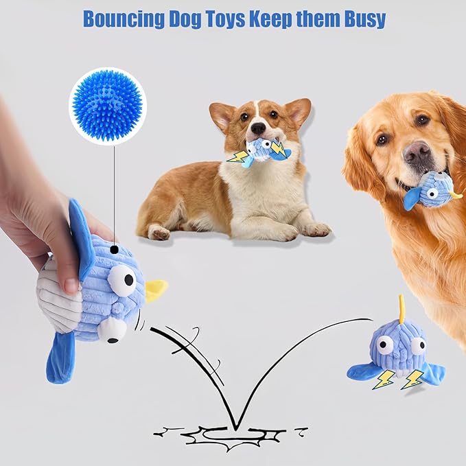 Squeak Dog Toys For Aggressive Chewers, Interactive Dog Toy Ball With Crinkle Paper, No Stuffing, Perfect For Medium Dogs, Large & Small Breeds (C-Yellow Fish)