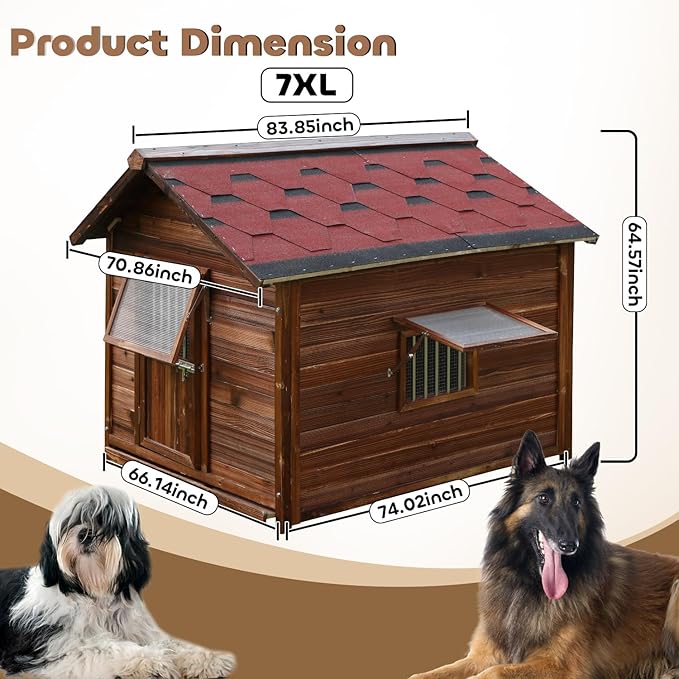 Extra Large Wooden Dog House Outdoor for Large Breed,Weatherproof Outside Doghouse Shelter with Door,Woof,Insulated Warm Goat House for Outside,Easy Clean and Assemble