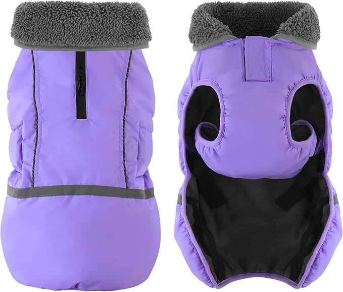 Dogcheer Warm Dog Coat, Waterproof Dog Jacket Christmas Puppy Winter Coat with Buckle, Reflective Adjustable Pet Snow Jacket Fleece Sweater for Small Medium Large Dogs - Taro Purple XL