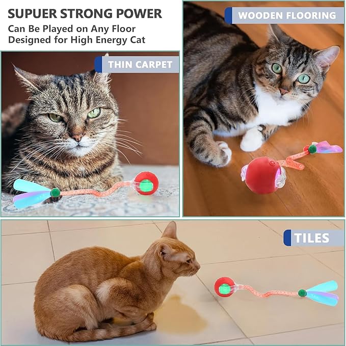 Speed 2.0 Tail Interactive Cat Toys for Indoor Cats, Chirping & Motion Activate Ca t Toy, Smart Kitten Rolling Ball Moving Ball Toys, Rechargeable Dog Cat Bal l for Enrichment Exercise (Pink)
