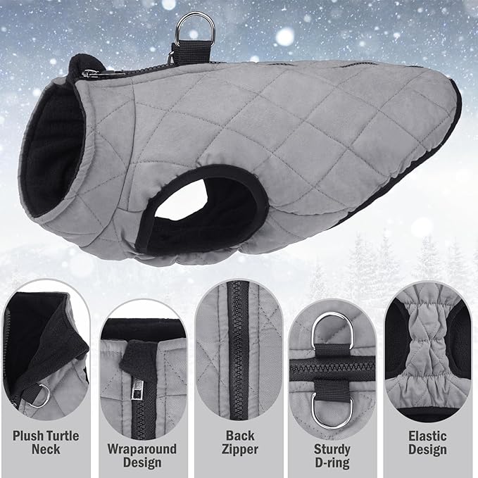 SCENEREAL Winter Dog Vest Coat with Harness Built in, Warm Puppy Jacket for Small Medium Sized Dogs, Dog Cold Weather Coats with Zipper, Fleece Puffer Vest Windproof Snow Clothes for Puppies Pet