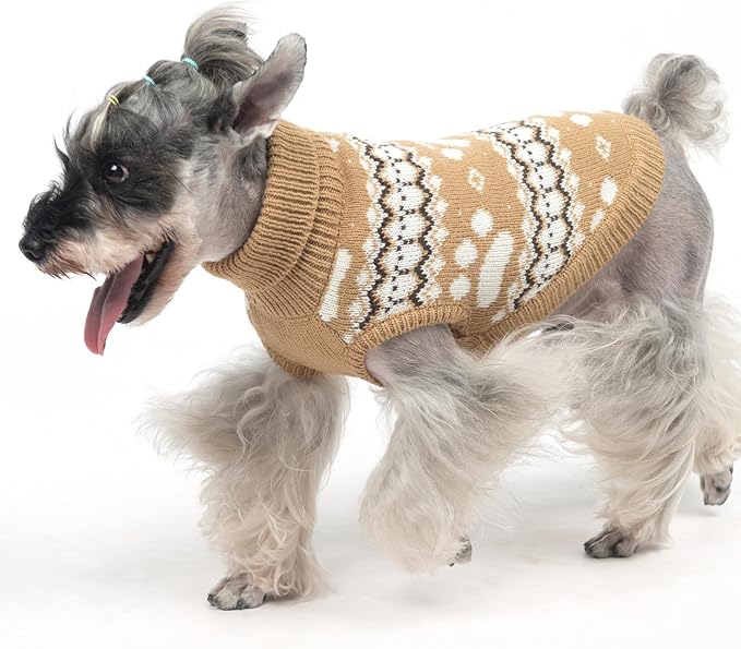KOOLTAIL Cable Knit Dog Sweater Turtleneck, Cold Weather Pullover Classic Knitwear, Cute Paws Pattern Thick Warm Winter Pet Clothes, Dog Christmas Sweater for Small Medium Large Dogs Cats, Khaki S