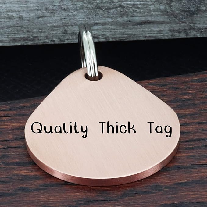 Ultra Joys Cat ID Tag Personalized Pet Tags, Durable Stainless Steel Small Pet Mini Dog Cat Tag Lightweight -Teardrop Tag in Rose Gold