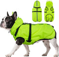 Dog Rain Jacket for Medium Dogs Waterproof with Hood, Reflective Dog Rain Coat with Adjustable Built-in Harness & Back Zipper, for Rainy Walks, Muddy Roads - Fluorescent Green M