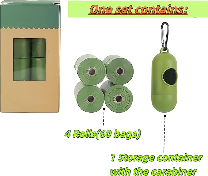 Biodegradable Lavender Scented Dog Poop Bags - 4 Rolls (60 Count) with Dispenser & Keychain, Leak-Proof Eco Friendly Waste Bags for Dogs