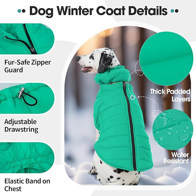 Dog Coats for Small Dogs, Warm Dog Puffer Vest for Winter Waterproof, Lightweight Down Pet Coats with Zipper & Neck Wrap, Warm Jacket for Dachshund, West Highland White Terrier, Green S