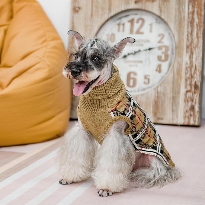 PUPTECK Dog Sweaters for Large Medium Small Dogs - Fall Classic Plaid Style Puppy Holiday Winter Coat Clothes Warm
