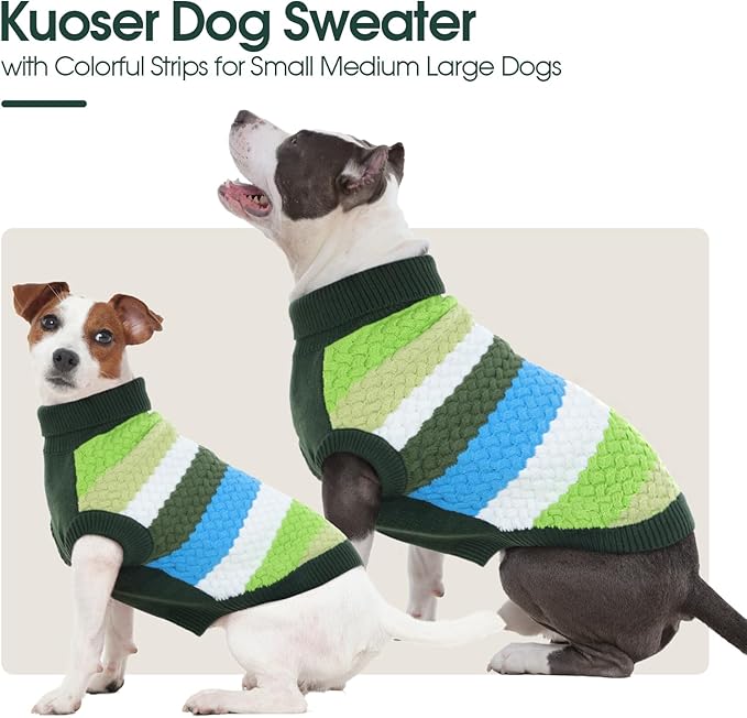 Kuoser Dog Sweater, Large Sweaters for Dog Girls Boys Christmas Thanksgiving Outfit, Thick Fall Winter Cable Knitwear, Pet Sweatshirt Warm Clothes Turtleneck Pullover, Green L