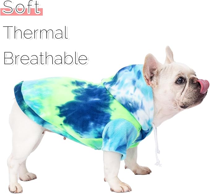 Dog Hoodie Tie Dye Dog Sweatshirt Chic Winter Clothes Ultra-Soft Warm Sweaters for Small Medium Dogs Fashion Pet Clothes for Dogs (Blue/Yellow/Green, XXL (Back: 18.89",Chest: 27.55", Neck: 20.07"))