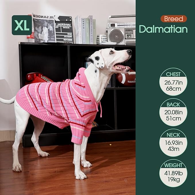 Kuoser Dog Sweater, Dog Sweaters for Medium Dogs Girl Boy, Thanksgiving Christmas Dogs Sweater, Soft Hooded Pet Sweatshirt, Fall Winter Pet Clothes Outfit for French Bulldog, Boston Terrier, Pink M