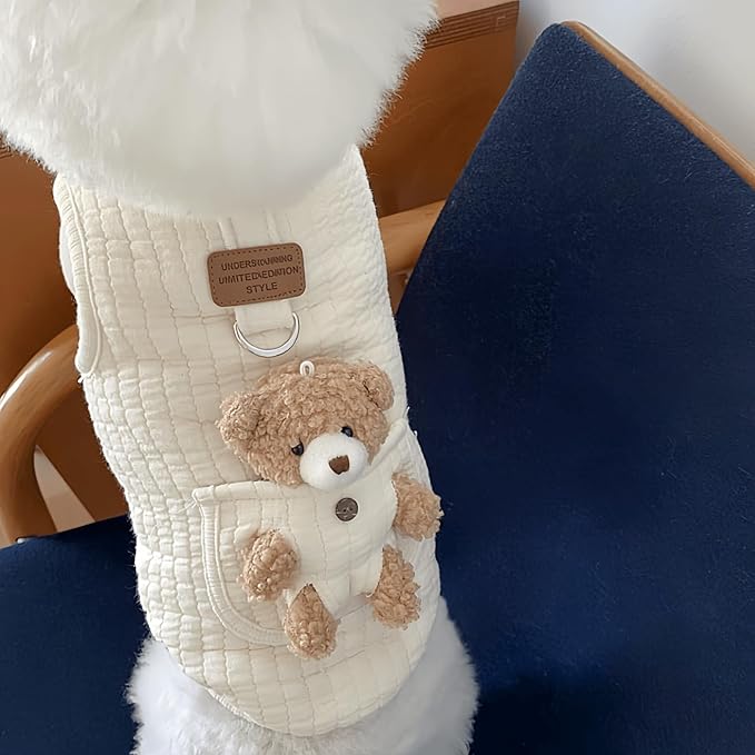 Cute Pet Apparel Plush Bear Pattern Cartoon Dog Clothes All Season Sleeveless Puppy Kitten Pullover Soft Skin-Friendly (White1, XS (1-2.2lbs))