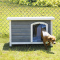 Petsfit Large Dog House, Wooden Outdoor Dog Kennel w/Hinged Roof, Weatherproof Dog Houses for Small Dogs Outside w/Adjustable Foot Pads, 33.7" L X 22.6" W X 23" H, Grey