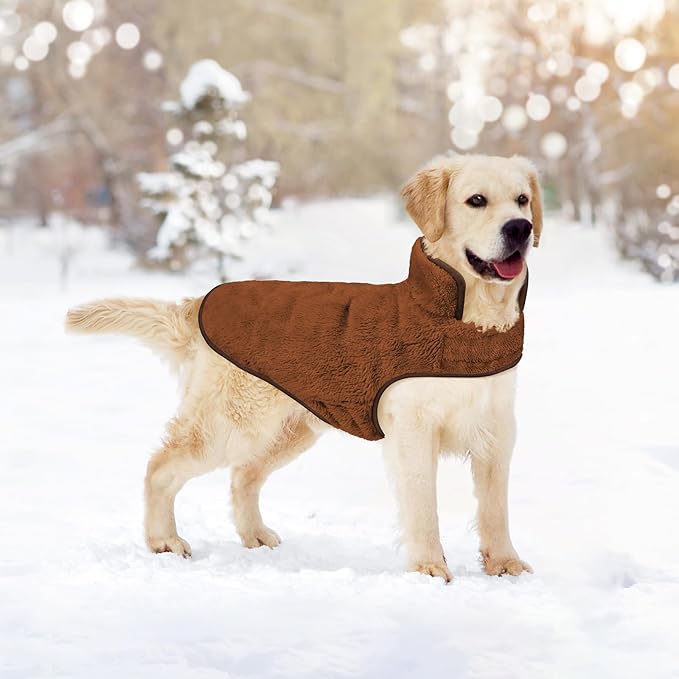 Malier Dog Winter Coat, Reversible Fleece Dog Cold Weather Coats, Windproof Warm Snow Puppy Jacket Vest Pet Clothes for Small Medium Large Dogs (Brown, Medium)