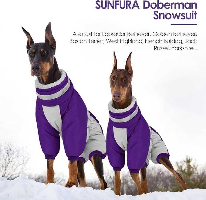 SUNFURA Full Body Dog Coat - Warm Fleece Jacket for Small Dogs, Turtleneck Winter Coats with Harness, Reflective Dog Snowsuit Windproof Puffer Jackets with Legs for Chihuahua, Yorkie, Purple XS