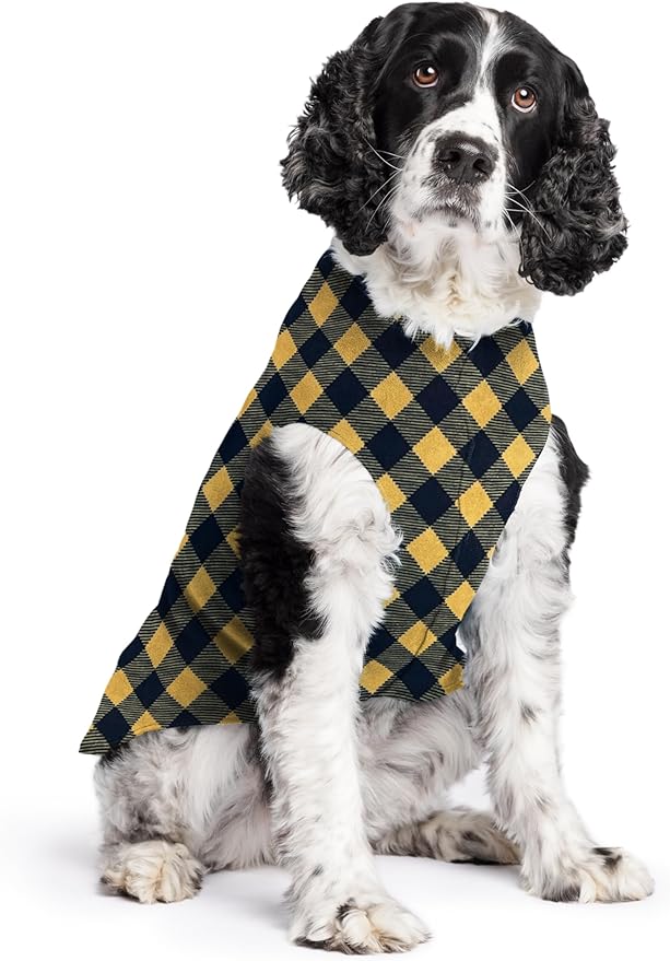 Goldpaw Stretchy Fleece Jacket for Small Dogs - Super Soft, Warm Dog Sweater - Pet Sweater Vest for Fall and Winter - Canine Clothes Made in The USA - Machine Washable - Gold Buffalo Check - Size 20