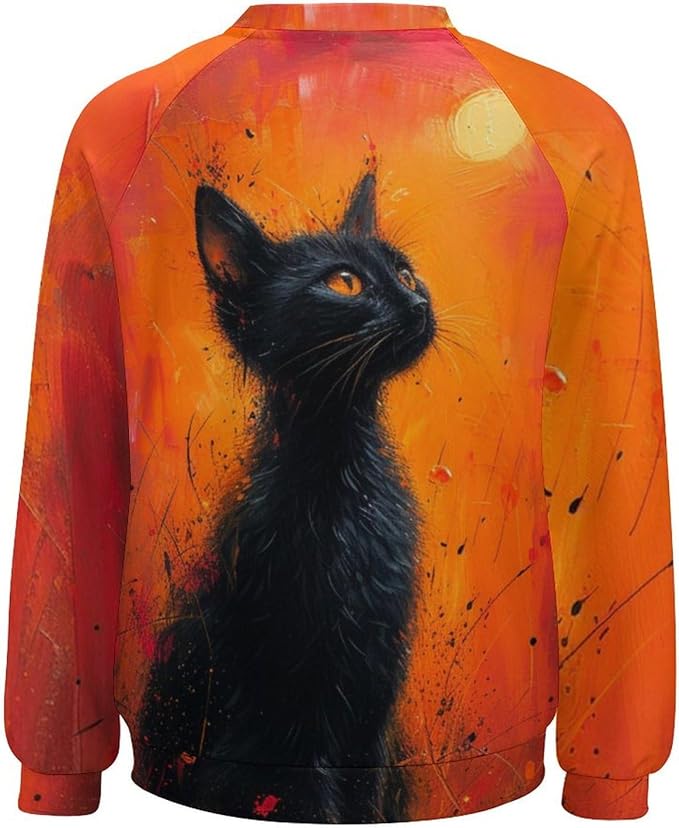 Long Sleeve Shirts for Women Cat Oil Painting Shirt 3D Graphic Sweatshirts Fall Pullover Crewneck Vintage Boho Tops