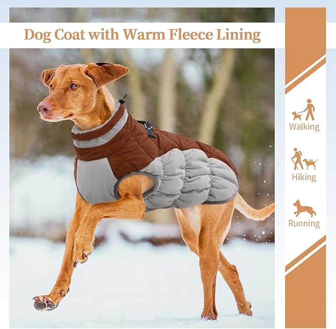 Small Dog Coat,Dog Jackets for Small Dogs,Warm Winter Jacket, Puppy Coat with Harness Built in,Waterproof Dogs Jacket,Puppy Cold Weather Coats,Winter Clothes Snowsuit Shih Tzu Bichon,Brown
