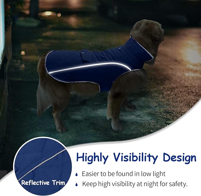 Malier Dog Winter Coat, Windproof Dog Cold Weather Coats with Real Pocket, Winter Extra Warm Pet Coat Fleece Jacket Reflective Clothes for Small Medium Large Dogs and Puppy (Blue, Small)