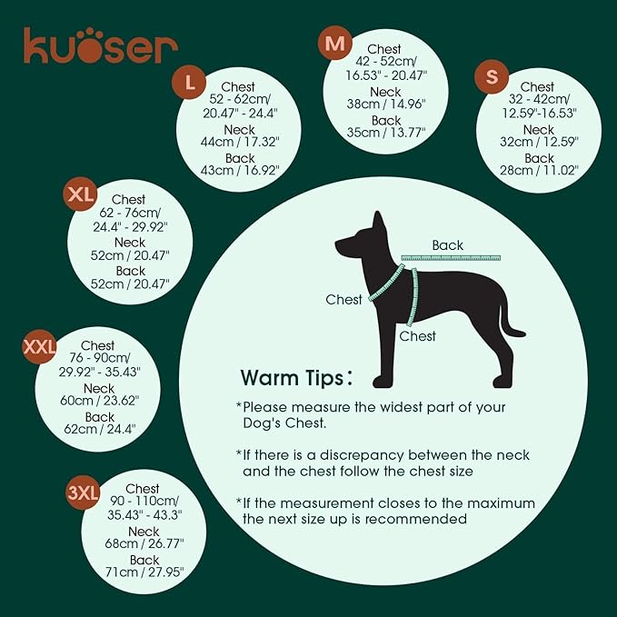 Kuoser Dog Coat, Extra Warm Dog Jacket Windproof Dogs Cold Weather Coats for Large Dogs, Fleece Lining Turtleneck Puppy Snowsuit Reflective Adjustable Pet Winter Clothes Christmas, Blue 2XL