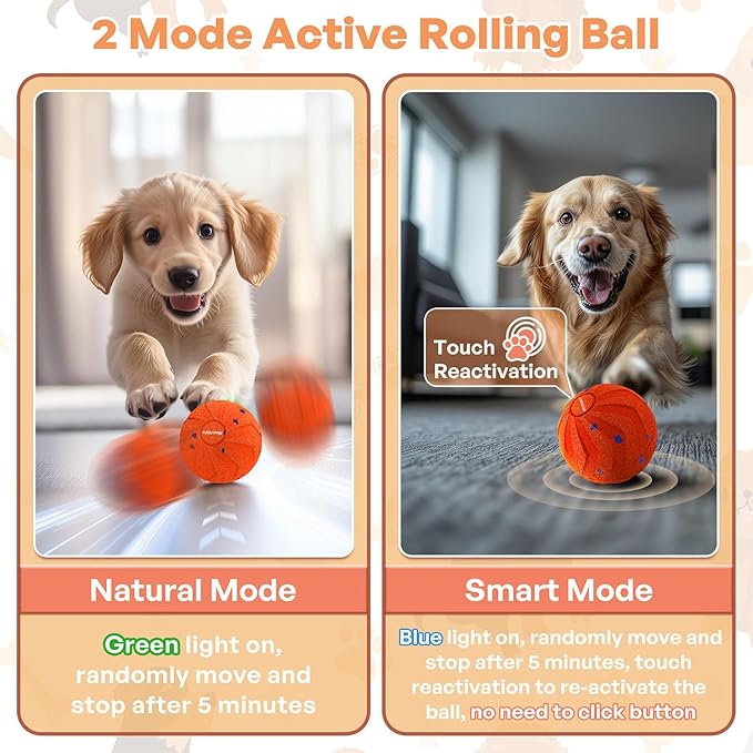 Smart Interactive Dog Toy Automatic Moving Bouncing Chew Herding Ball E-TPU Material for Large and Medium-Sized Dogs Keep Them Busy USB Rechargeable (Orange)