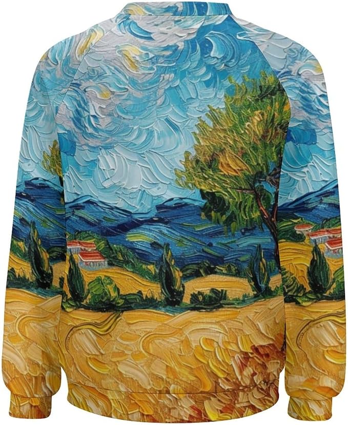 Long Sleeve Shirts for Women Cat Oil Painting Shirt 3D Graphic Sweatshirts Fall Pullover Crewneck Vintage Boho Tops