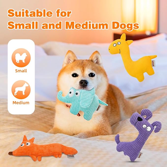 Squeaky Dog Toys, Cute Plush Toy for Dogs Indoor Play, Interactive Dog Toys with Non-Shedding Material for Small and Medium Dogs - Fox & Dog, orange