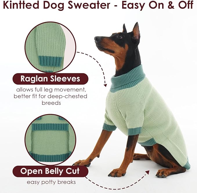 XXXL Dog Sweater, Stretchy Turtleneck Sweaters for Large Dogs Male Female, Soft Dog Pullover Sweater with Leash Hole, Pet Christmas Clothes Holiday for Husky, Golden Retriever, Doberman, Green 3XL