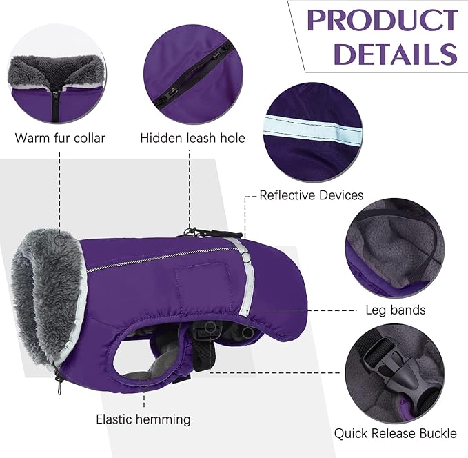 QBLEEV Dog Winter Coat, Warm Dog Coat Reflective Jacket, Turtleneck Waterproof Pet Clothes for Cold Weather Thicken Fleece Snowsuit Christmas Vest Pet Apparel for Small Medium Large Dogs M