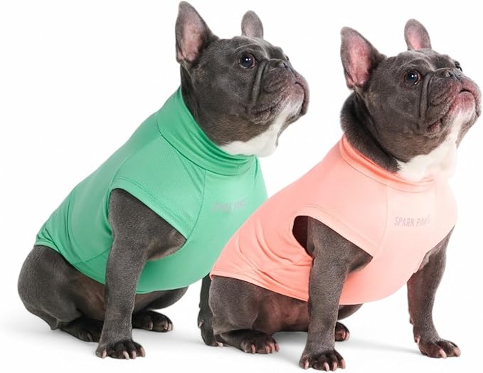 Spark Paws Sunblock Dog T-Shirt, SPF30 Protection, Lightweight Breathable Quick Dry for Dogs with Sensitive Skin - Peach & Mint (Set of 2) - L