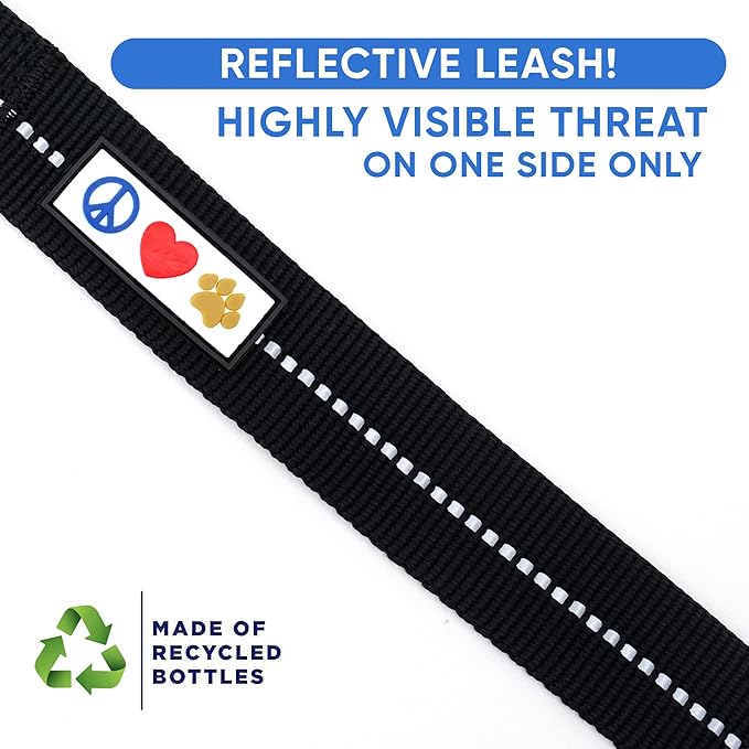 Pawtitas 6 FT Recycled Dog Leash with Reflective Stitched Thread Stitched on Side| Medium Reflective Dog Leash Made from Plastic Bottles Collected from Oceans – Black 6 ft Dog Leash