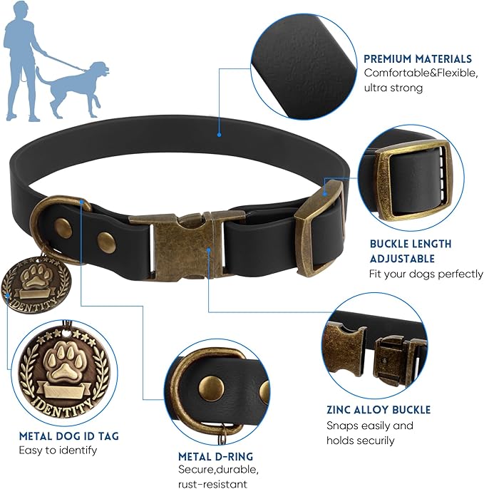 Wisedog Dog Collar and Leash Set, Waterproof Adjustable Puppy Collars with Cute Tag 6FT Dog Leash with Poop Bag for Small Medium Large Dogs (XL(Collar:16"- 25.5";Leash:6 ft), Black)