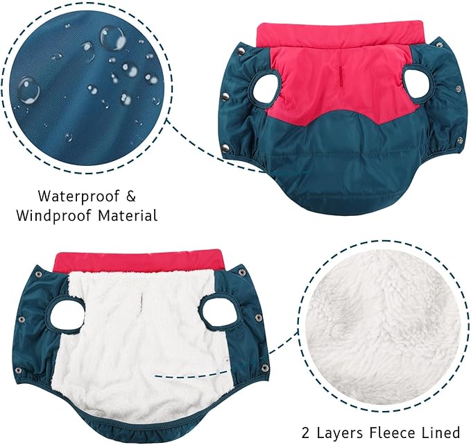 ASENKU Dog Winter Coat - Waterproof Windproof Dog Jacket, Warm Snowproof Doggie Puffer Vest for Cold Weather, Lightweight Snow Coats for Small Medium Large Dogs (Red&Navy, XS)