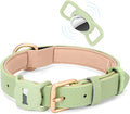 WHIPPY Airtag Leather Dog Collar GPS Tracker Air Tag Puppy Collar Adjustable Soft Leather Padded Dog Collar with Airtag Holder Case for Small Medium Large Dog Pet Backpack,Green