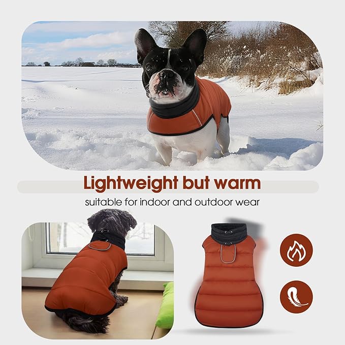 IDOMIK Dog Winter Coat, Warm Waterproof Dog Puffer Jacket with Harness Hole, Adjustable Reflective Snow Jacket Vest with Turtleneck, Pet Cold Weather Coats for Large Dogs,Caramel,3XL