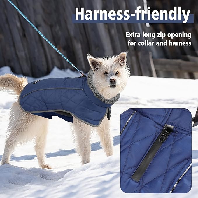 Fragralley Dog Coat Small, Waterproof Dog Jacket with Warm Fleece Lining, Adjustable Reflective Dogs Winter Coat, Turtleneck Pet Coats for Cold Weather (Blue S)
